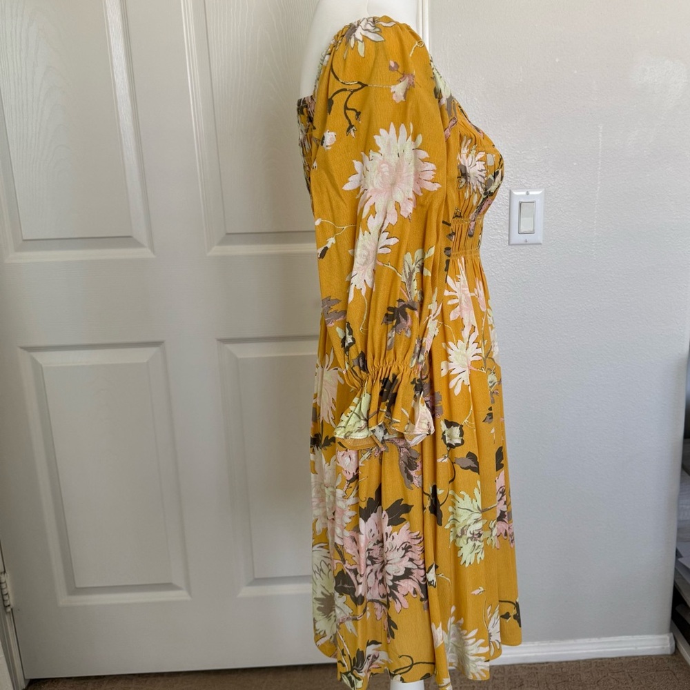 H&M Mustard Floral Square-Neck Midi Dress - Picture 6 of 7